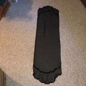 EUC Black Chiffon w/Bead Fringe on each end WRAP